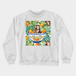 Chinoiserie monkey and oranges watercolor Crewneck Sweatshirt